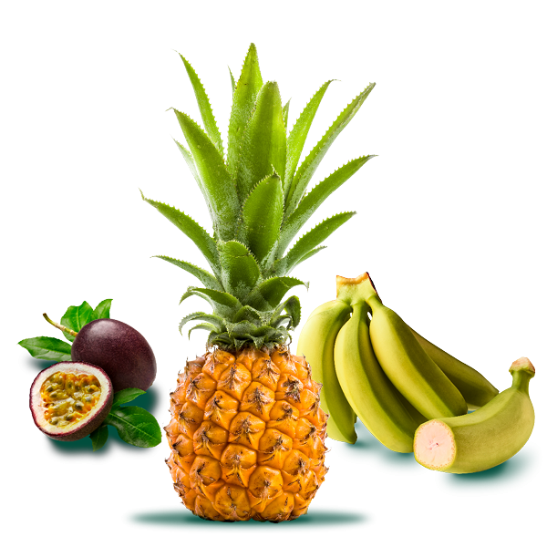 Fruit de la passion, bananes et ananas victoria